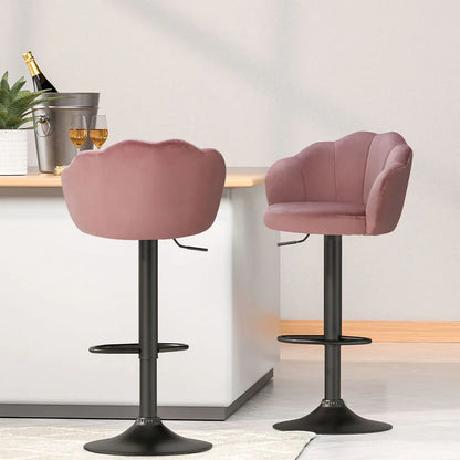 Artiss 4x Bar Stools Gas Lift Velvet Pink - Mekamart Australia