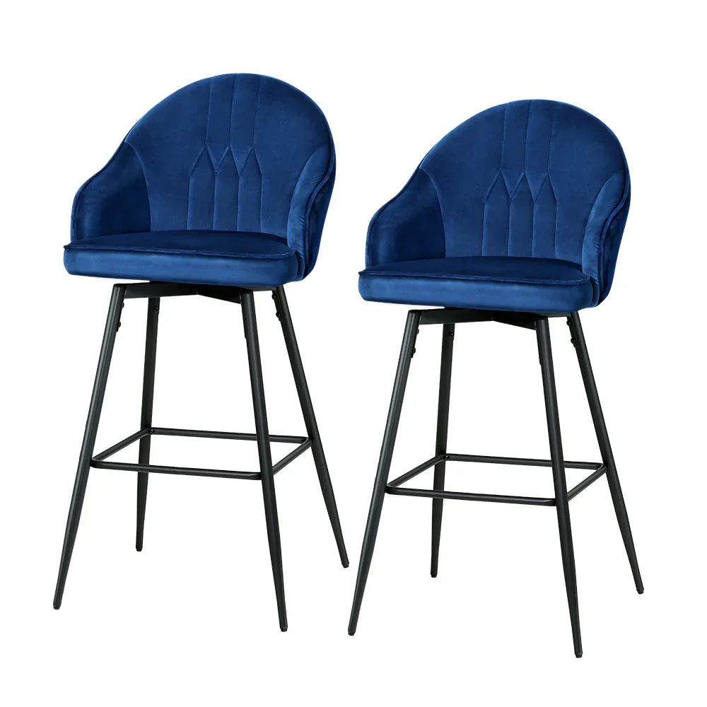 Artiss 2x Bar Stools Velvet Swivel Metal Legs Blue - Mekamart Australia