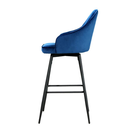 Artiss 2x Bar Stools Velvet Swivel Metal Legs Blue - Mekamart Australia