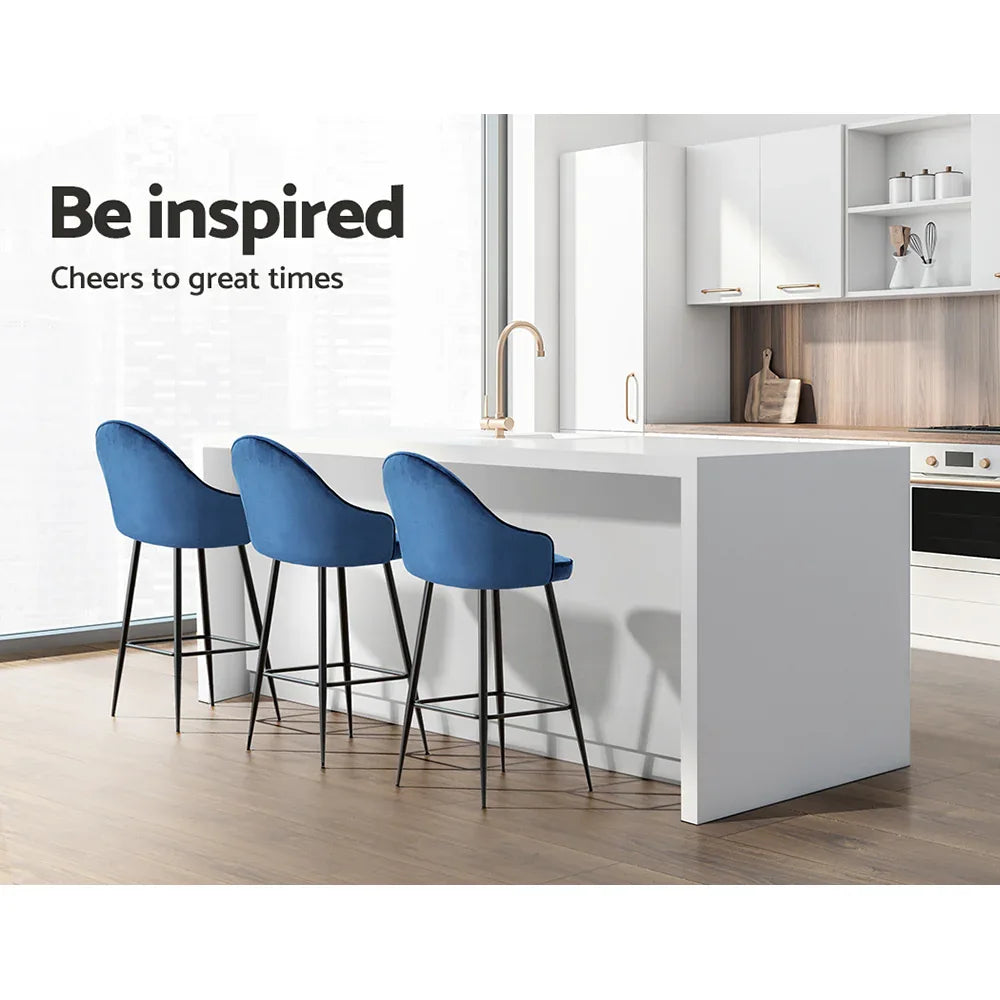 Artiss 2x Bar Stools Velvet Swivel Metal Legs Blue - Mekamart Australia