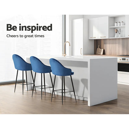 Artiss 2x Bar Stools Velvet Swivel Metal Legs Blue - Mekamart Australia