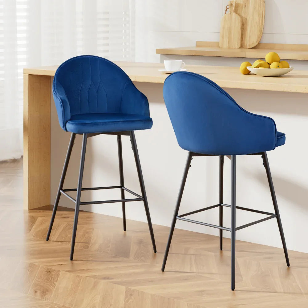 Artiss 2x Bar Stools Velvet Swivel Metal Legs Blue - Mekamart Australia