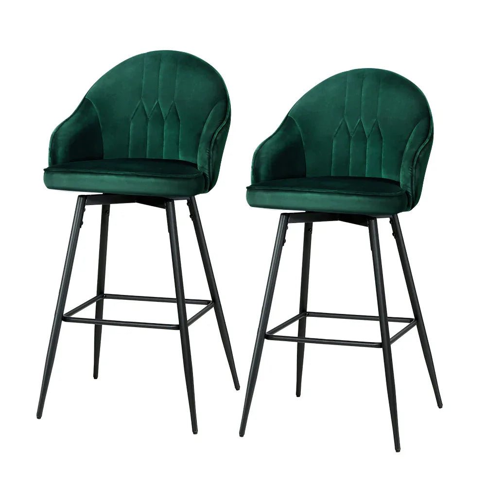 Artiss 2x Bar Stools Velvet Swivel Metal Legs Green - Mekamart Australia