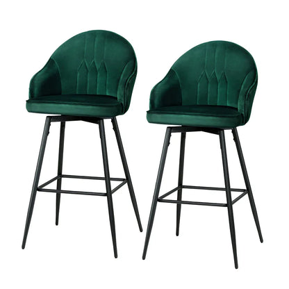 Artiss 2x Bar Stools Velvet Swivel Metal Legs Green - Mekamart Australia