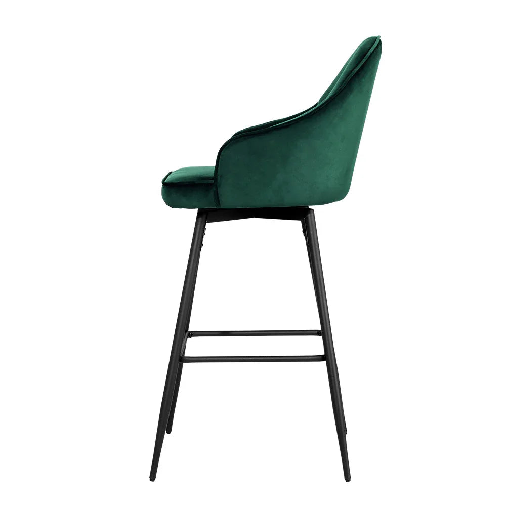 Artiss 2x Bar Stools Velvet Swivel Metal Legs Green - Mekamart Australia