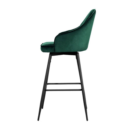 Artiss 2x Bar Stools Velvet Swivel Metal Legs Green - Mekamart Australia