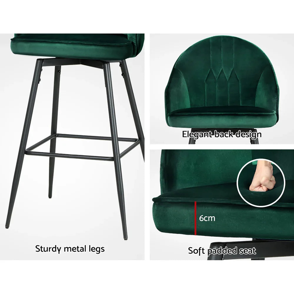 Artiss 2x Bar Stools Velvet Swivel Metal Legs Green - Mekamart Australia