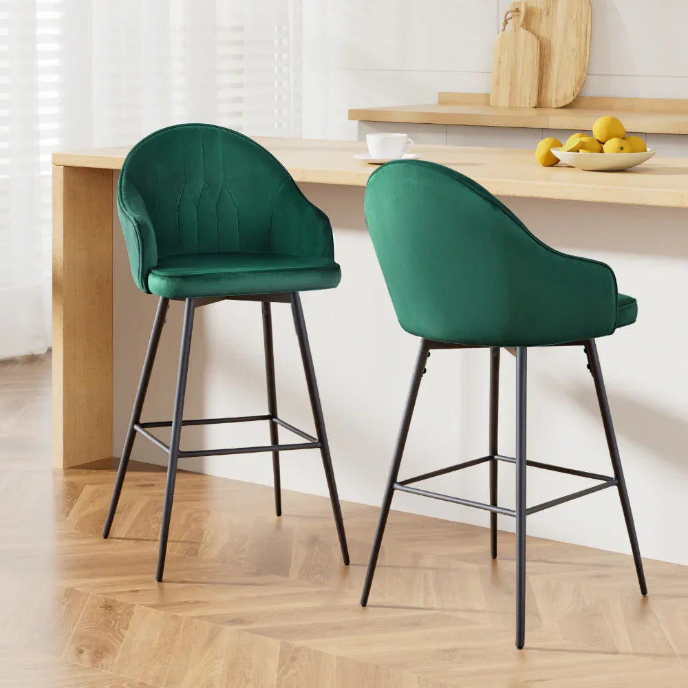 Artiss 2x Bar Stools Velvet Swivel Metal Legs Green - Mekamart Australia