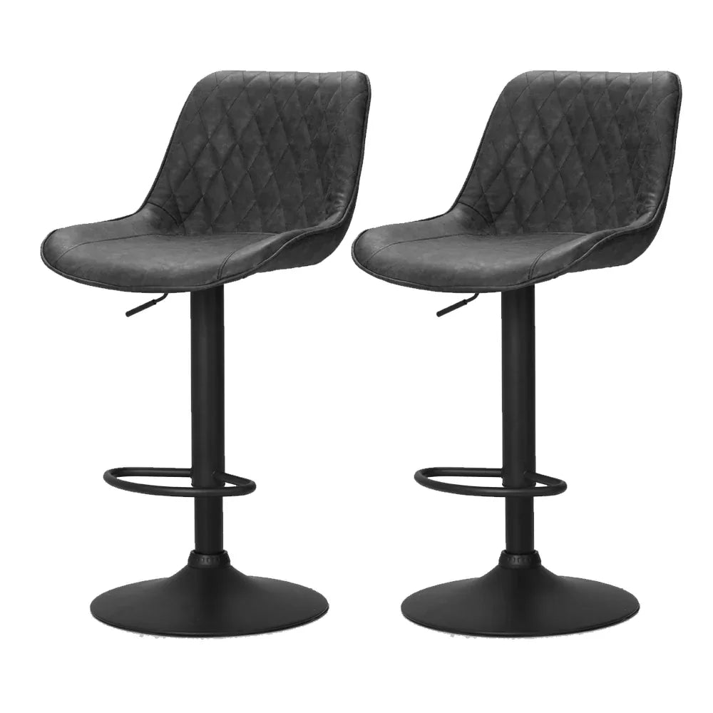 Artiss 2x Bar Stools Gas Lift Vintage Leather Black - Mekamart Australia