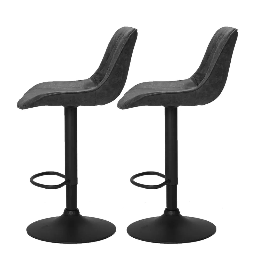 Artiss 2x Bar Stools Gas Lift Vintage Leather Black - Mekamart Australia