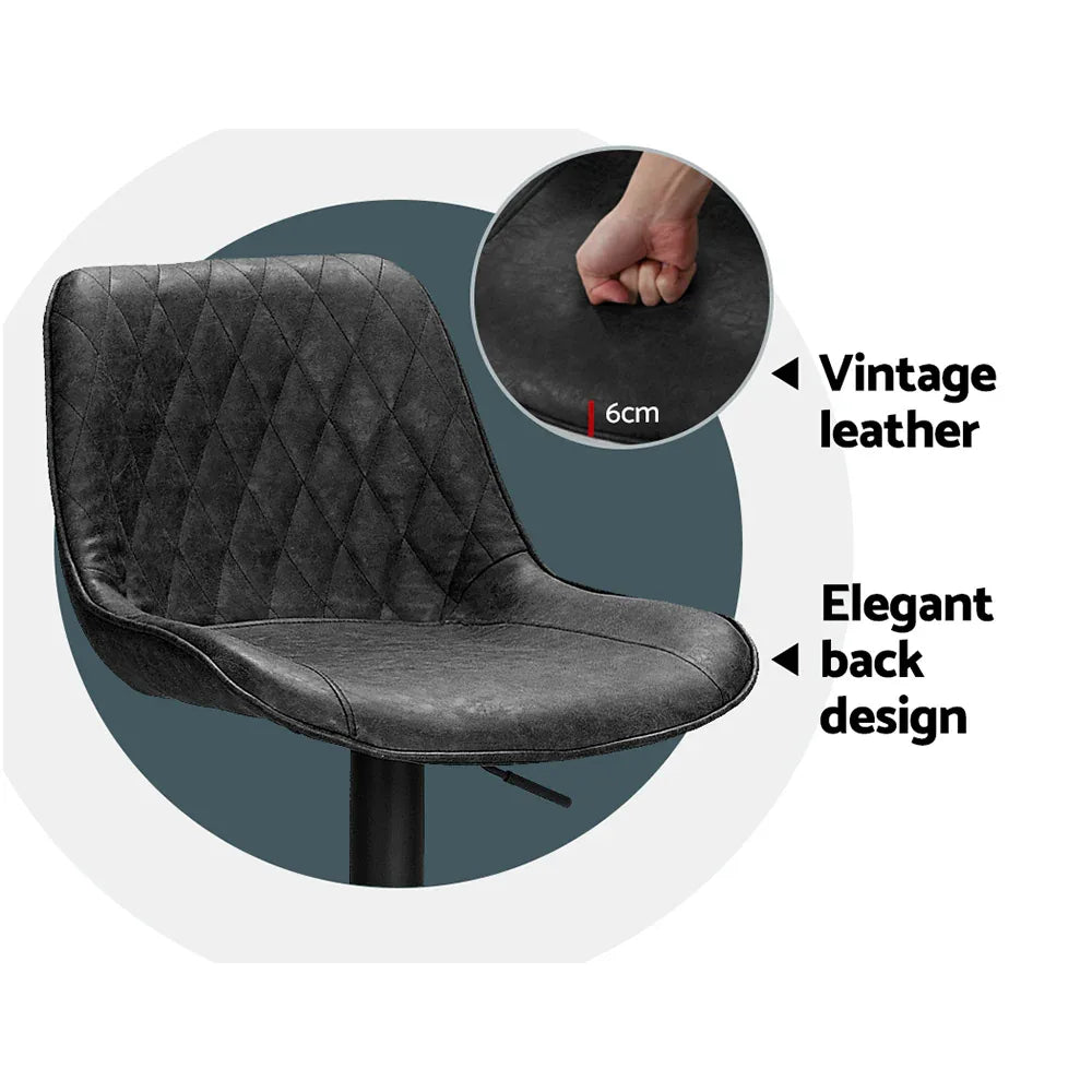 Artiss 2x Bar Stools Gas Lift Vintage Leather Black - Mekamart Australia