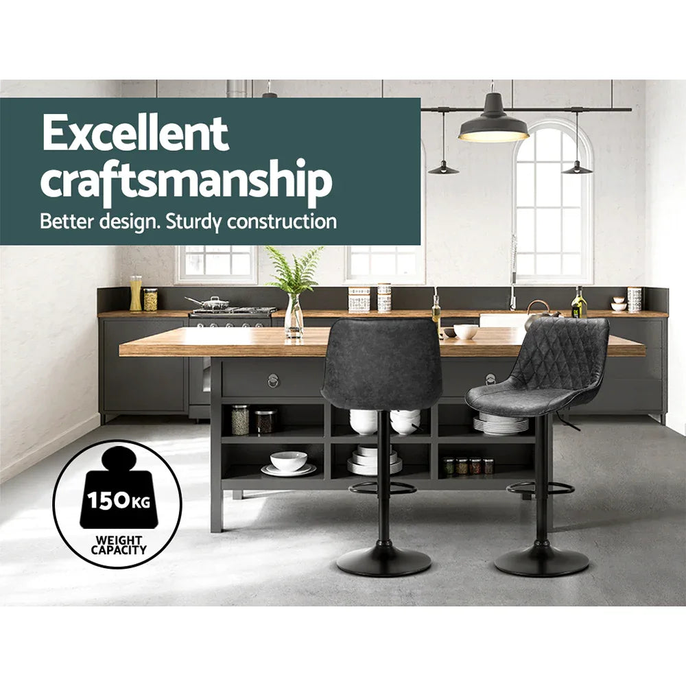 Artiss 2x Bar Stools Gas Lift Vintage Leather Black - Mekamart Australia