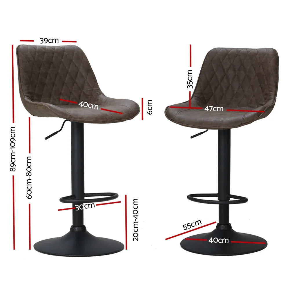 Artiss 2x Bar Stools Gas Lift Vintage Leather Brown - Mekamart Australia