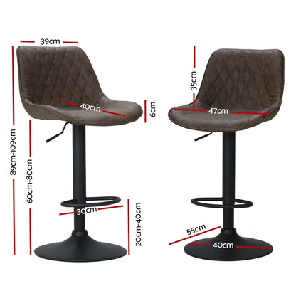 Artiss 2x Bar Stools Gas Lift Vintage Leather Brown - Mekamart Australia