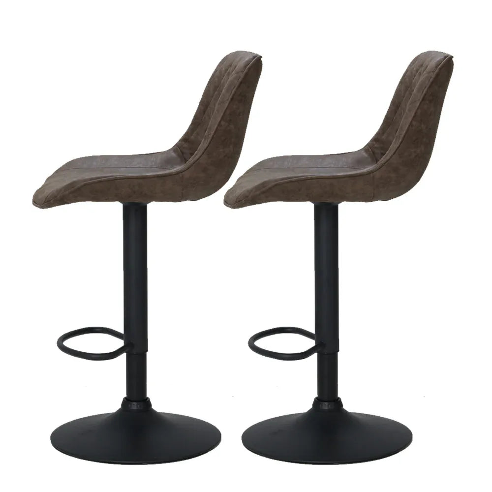 Artiss 2x Bar Stools Gas Lift Vintage Leather Brown - Mekamart Australia