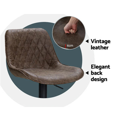 Artiss 2x Bar Stools Gas Lift Vintage Leather Brown - Mekamart Australia