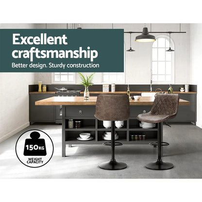 Artiss 2x Bar Stools Gas Lift Vintage Leather Brown - Mekamart Australia