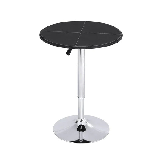 Artiss Bar Table Round Swivel Height Adjustable 62cm Modern PVC Leather Black