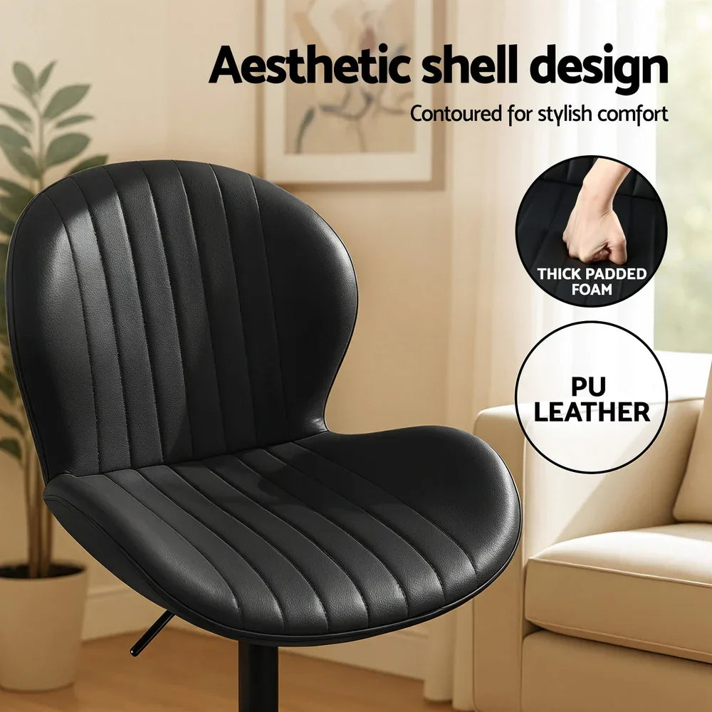 Artiss 2x Bar Stools Kitchen Swivel Gas Lift Counter Chair Shell Leather Black - Mekamart Australia