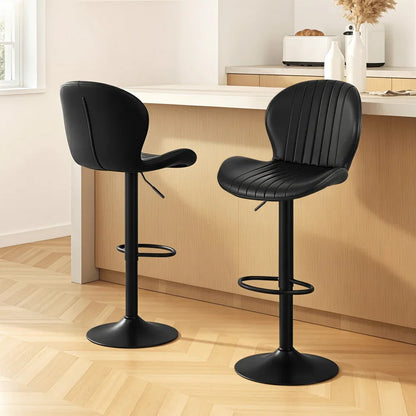 Artiss 2x Bar Stools Kitchen Swivel Gas Lift Counter Chair Shell Leather Black - Mekamart Australia