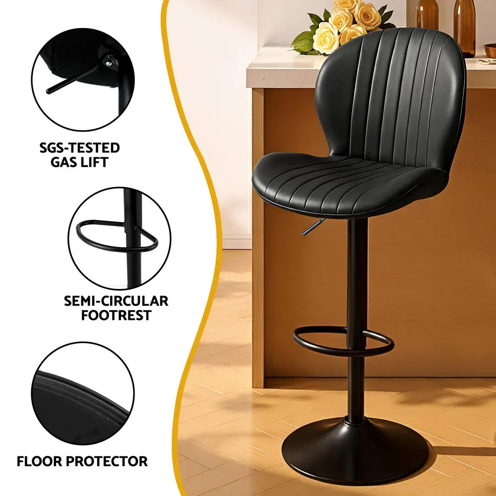 Artiss 4x Bar Stools Kitchen Swivel Gas Lift Counter Chair Shell Leather Black - Mekamart Australia