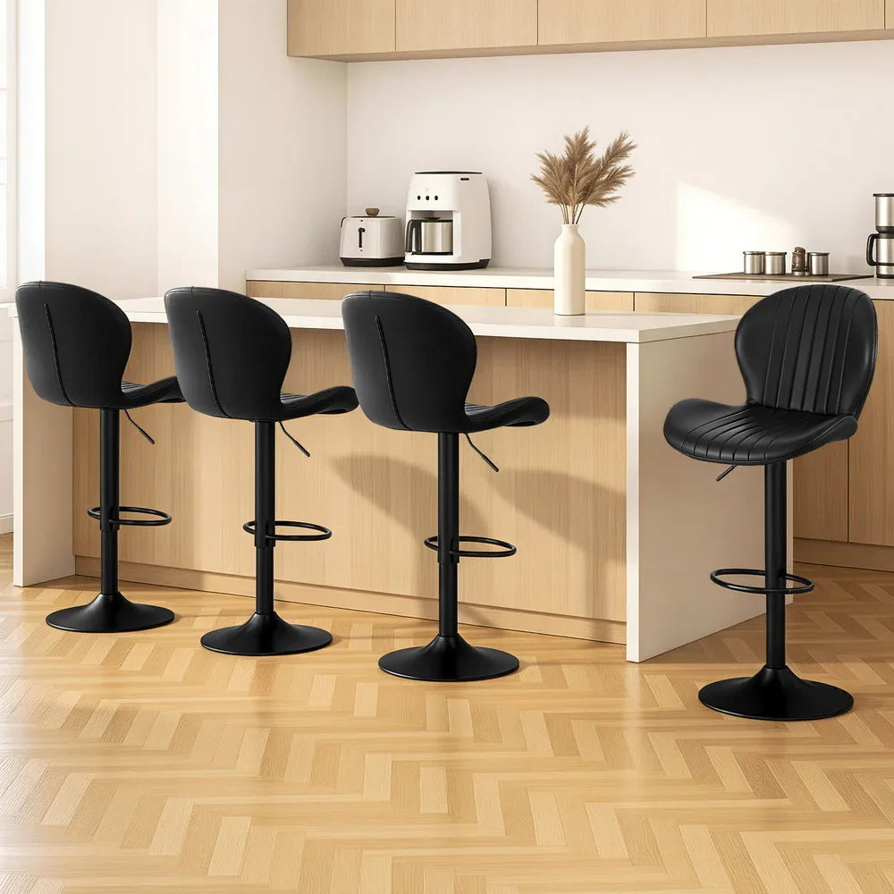 Artiss 4x Bar Stools Kitchen Swivel Gas Lift Counter Chair Shell Leather Black - Mekamart Australia