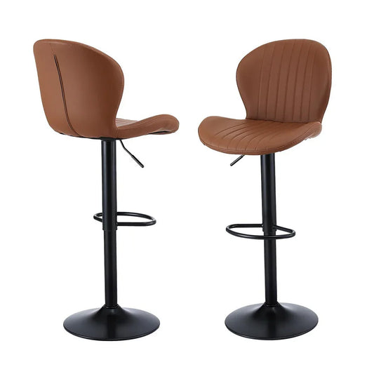 Artiss 2x Bar Stools Kitchen Swivel Gas Lift Counter Chair Shell Leather Brown - Mekamart Australia