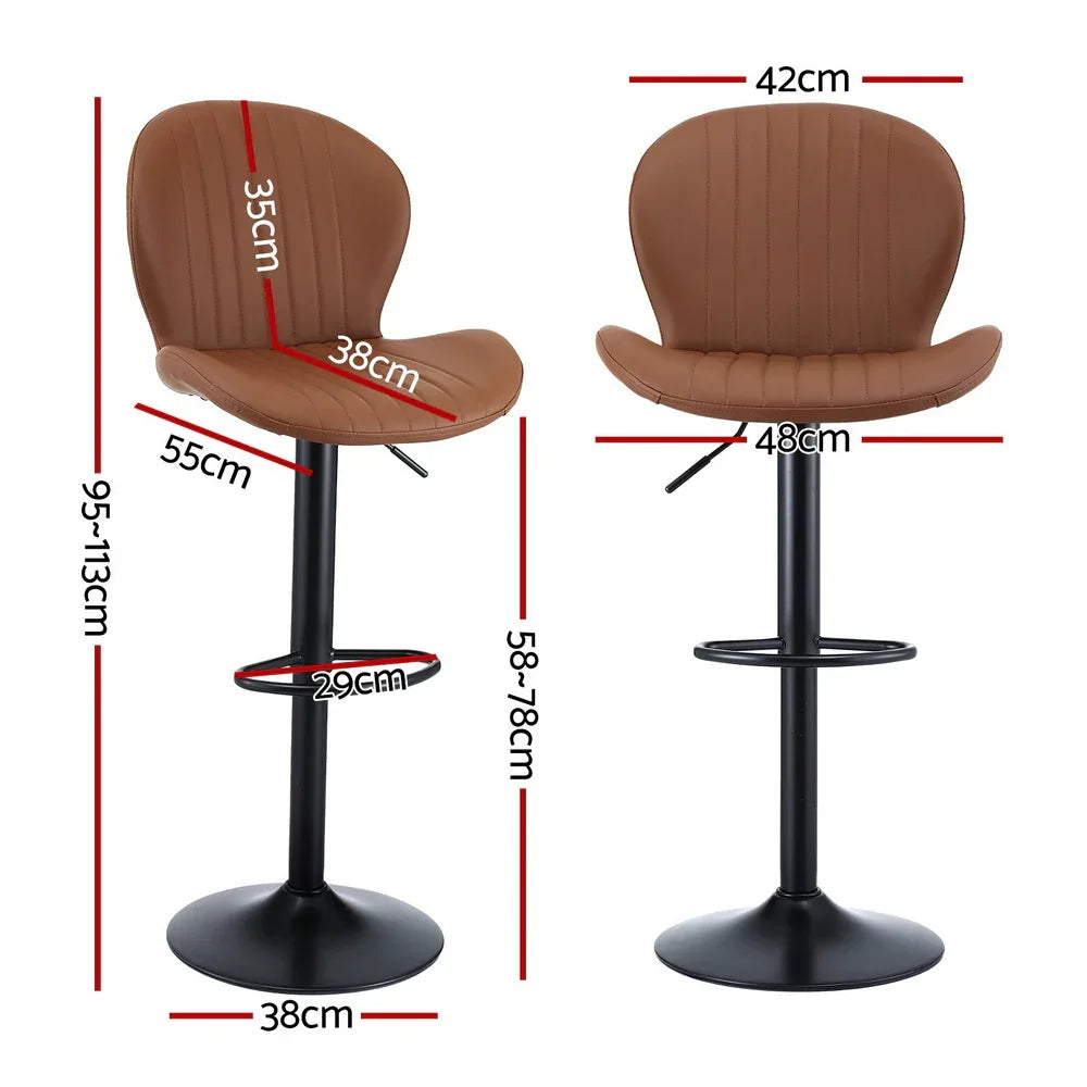 Artiss 2x Bar Stools Kitchen Swivel Gas Lift Counter Chair Shell Leather Brown - Mekamart Australia