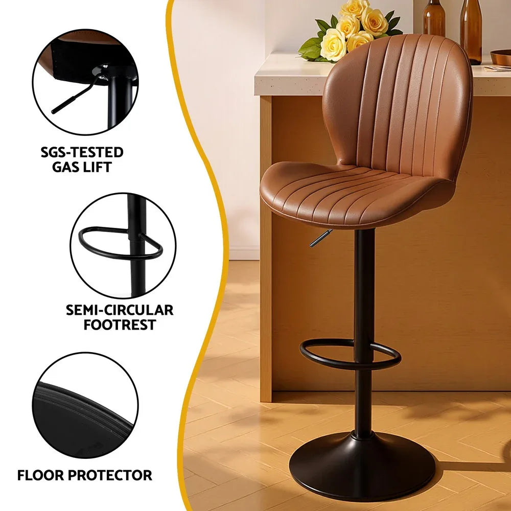 Artiss 2x Bar Stools Kitchen Swivel Gas Lift Counter Chair Shell Leather Brown - Mekamart Australia