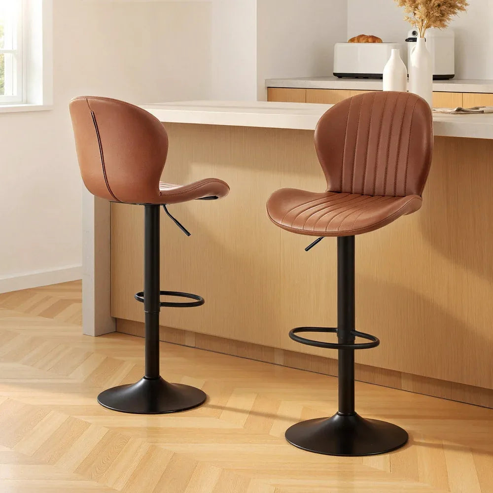 Artiss 2x Bar Stools Kitchen Swivel Gas Lift Counter Chair Shell Leather Brown - Mekamart Australia
