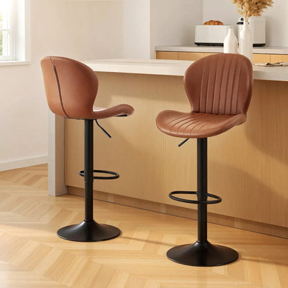 Artiss 2x Bar Stools Kitchen Swivel Gas Lift Counter Chair Shell Leather Brown - Mekamart Australia