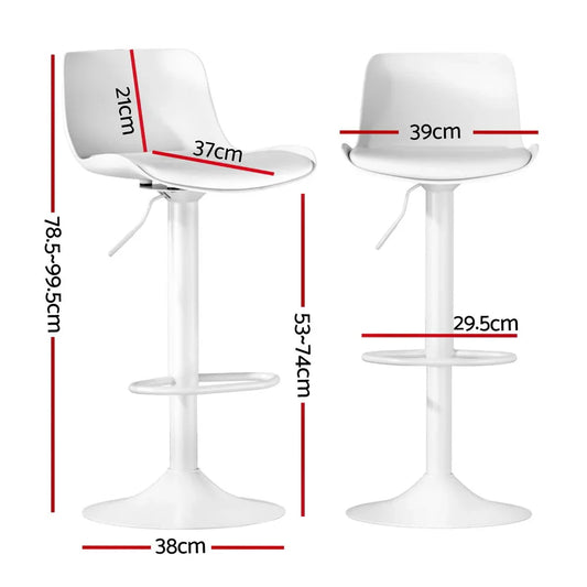 Artiss Bar Stools Kitchen Swivel Gas Lift Stool Leather Dining Chairs White x2 - Mekamart Australia