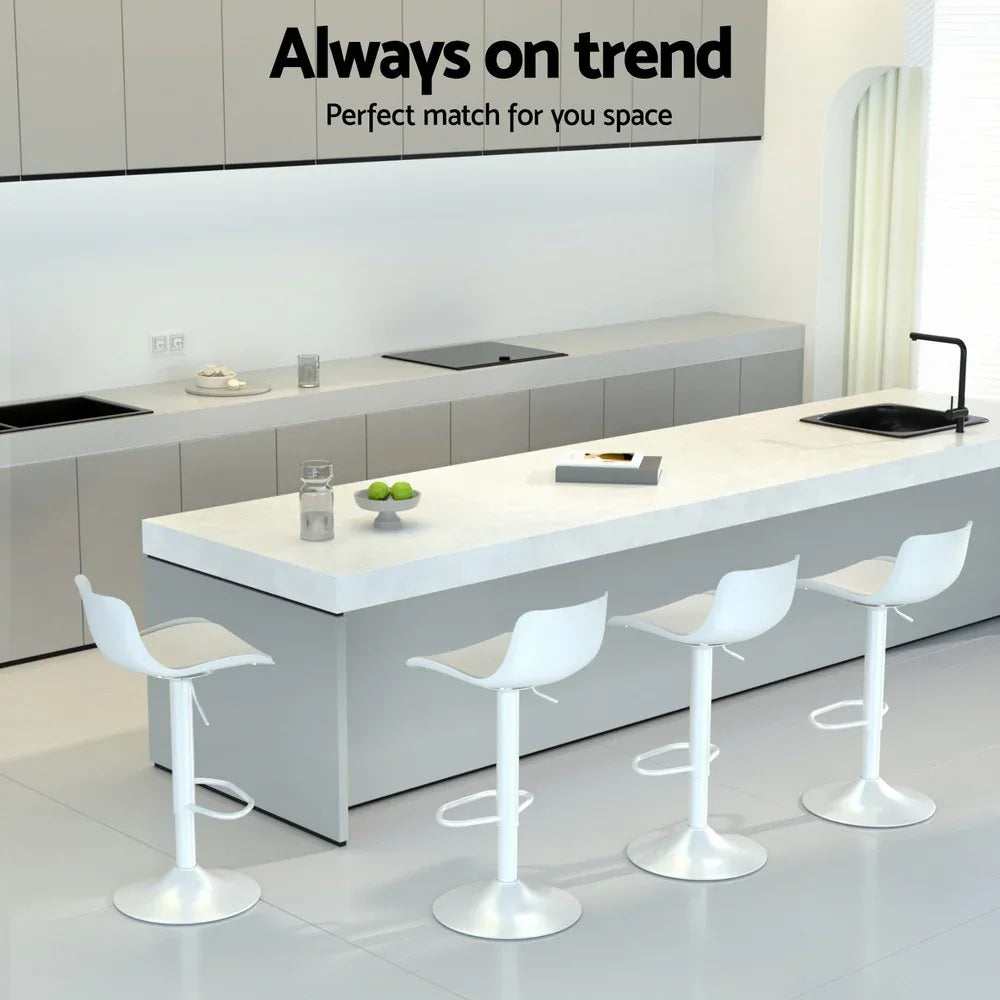 Artiss Bar Stools Kitchen Swivel Gas Lift Stool Leather Dining Chairs White x2 - Mekamart Australia