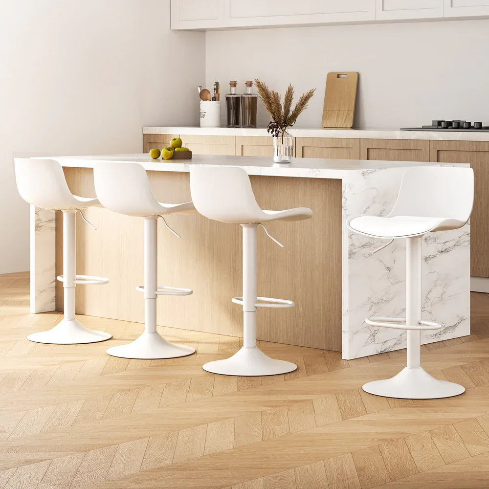 4x Artiss Bar Stools Kitchen Swivel Gas Lift Stool Leather Dining Chairs White - Mekamart Australia