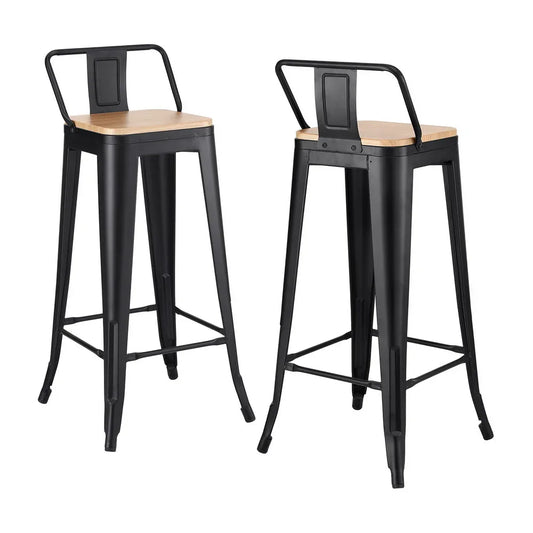 Artiss 2x Bar Stools Kitchen Counter High Chair Dining Stackable Metal Black