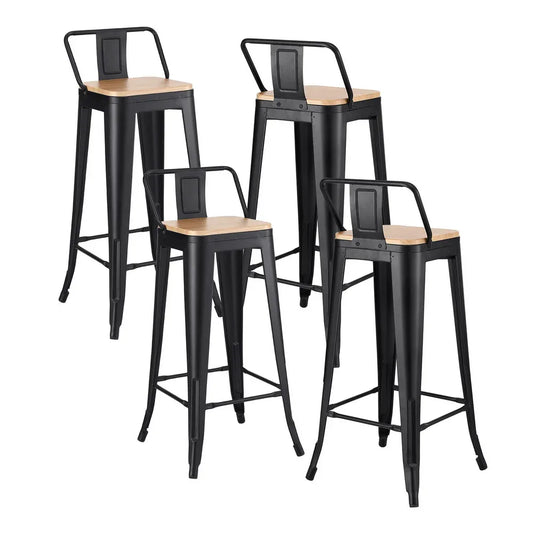 Artiss 4x Bar Stools Kitchen Counter High Chair Dining Stackable Metal Black