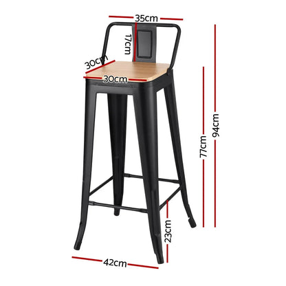 Artiss 4x Bar Stools Kitchen Counter High Chair Dining Stackable Metal Black