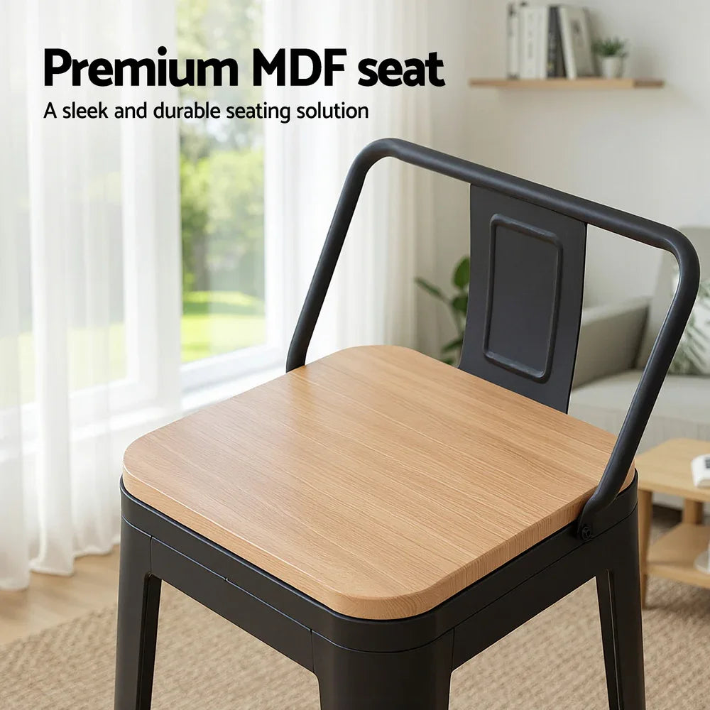 Artiss 4x Bar Stools Kitchen Counter High Chair Dining Stackable Metal Black