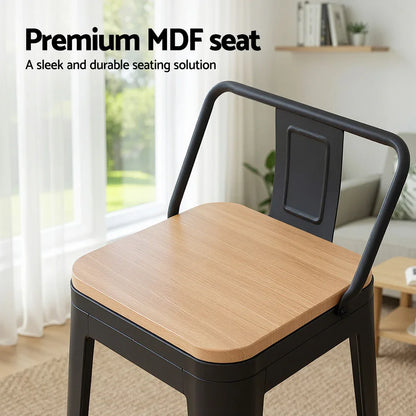 Artiss 4x Bar Stools Kitchen Counter High Chair Dining Stackable Metal Black