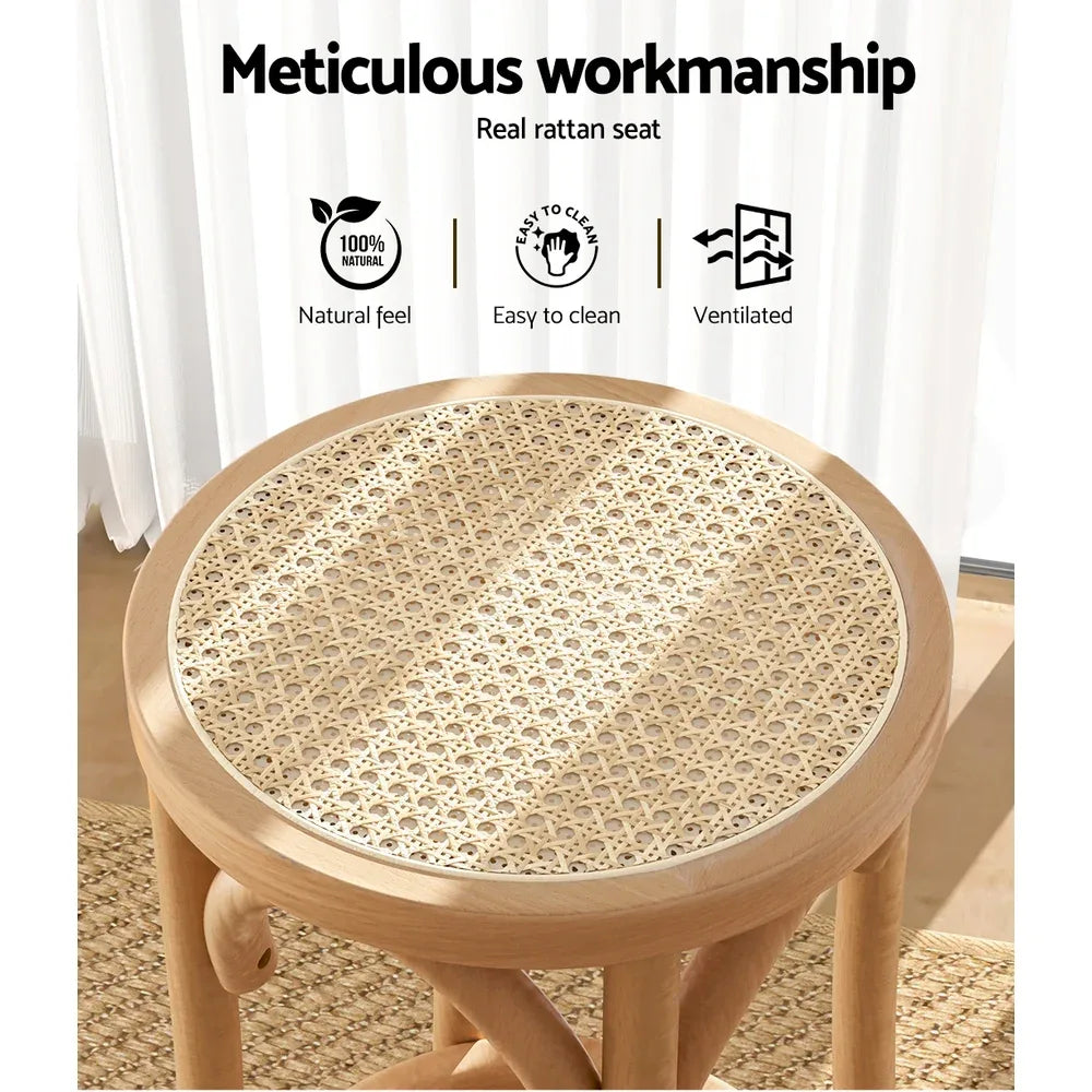 Artiss 2x Bar Stoosl Rattan Seat Wooden - Mekamart Australia