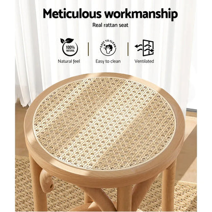 Artiss 2x Bar Stoosl Rattan Seat Wooden - Mekamart Australia