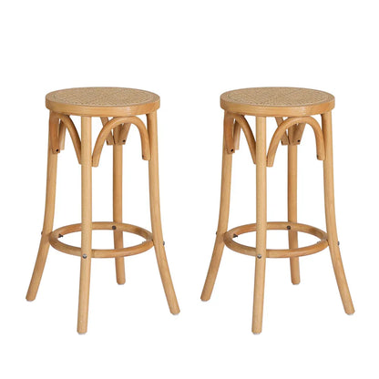 Artiss 2x Bar Stoosl Rattan Seat Wooden - Mekamart Australia