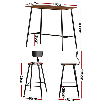 Artiss Bar Table and Stools Set Dining Desk Kitchen Chairs Cafe Pub