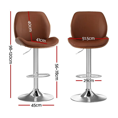 Artiss 1X Bar Stool Bentwood Swivel Adjustable Kitchen Dining Counter Stool Leather Brown - Mekamart Australia