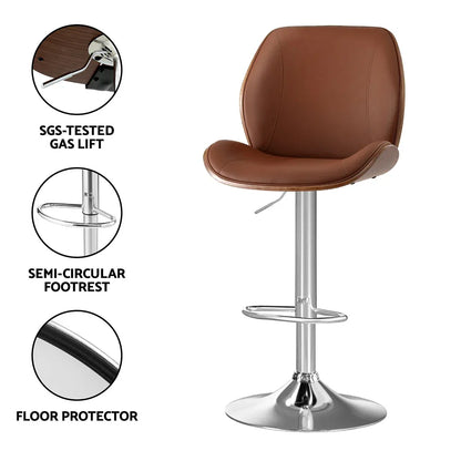 Artiss 1X Bar Stool Bentwood Swivel Adjustable Kitchen Dining Counter Stool Leather Brown - Mekamart Australia