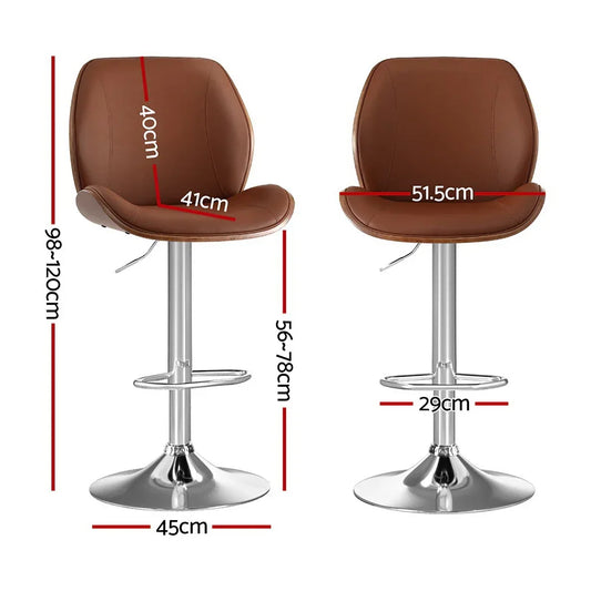 Artiss 2X Bar Stools Bentwood Adjustable Kitchen Counter Chair Leather Brown