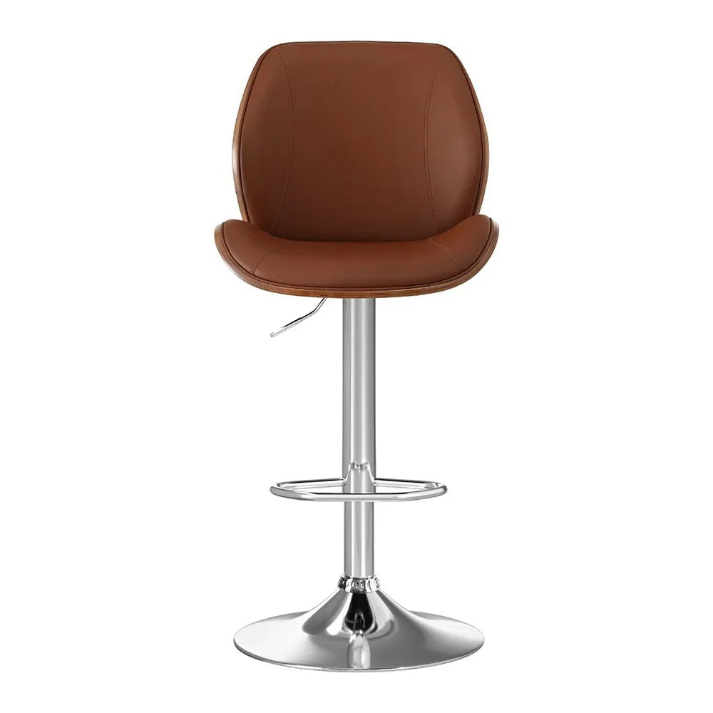 Artiss 2X Bar Stools Bentwood Adjustable Kitchen Counter Chair Leather Brown - Mekamart Australia