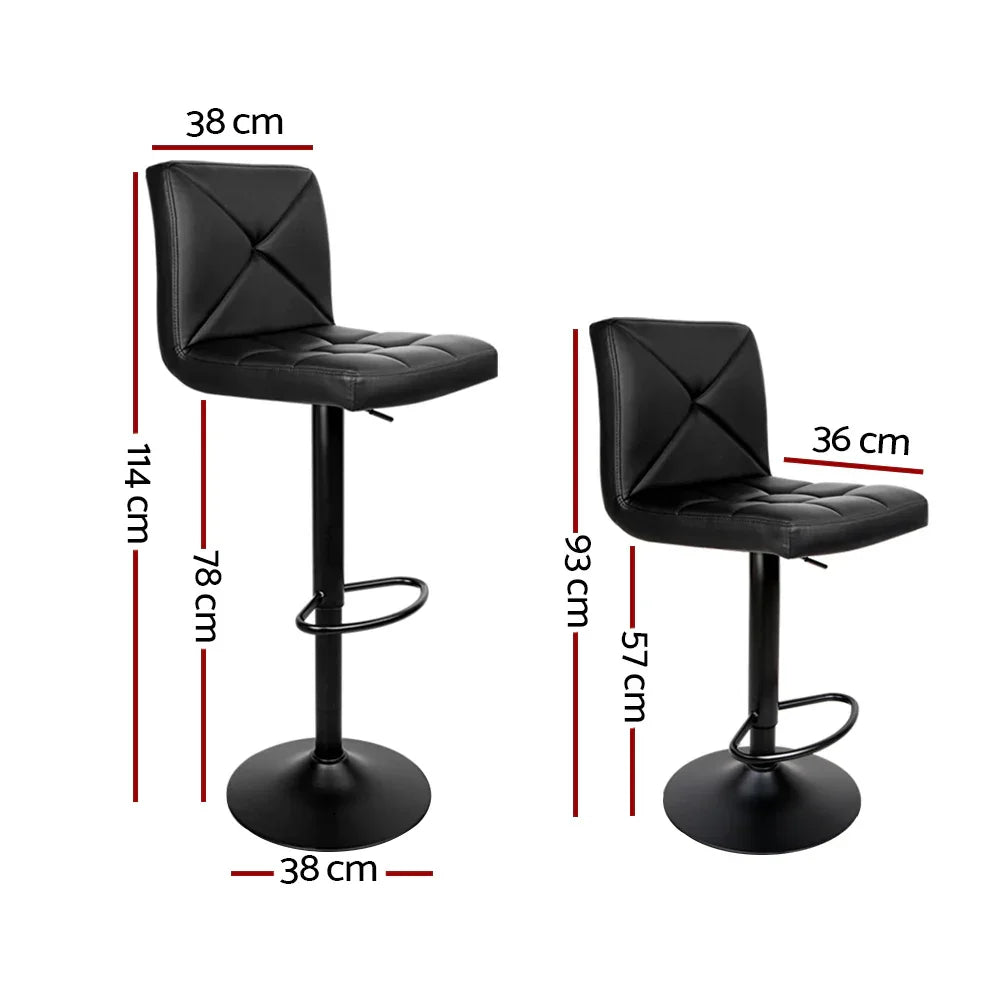Artiss 2x Bar Stools Kitchen Dining Chairs Gas Lift Stool Leather Black - Mekamart Australia