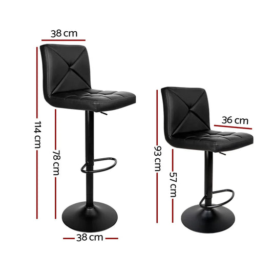 Artiss 2x Bar Stools Kitchen Dining Chairs Gas Lift Stool Leather Black - Mekamart Australia