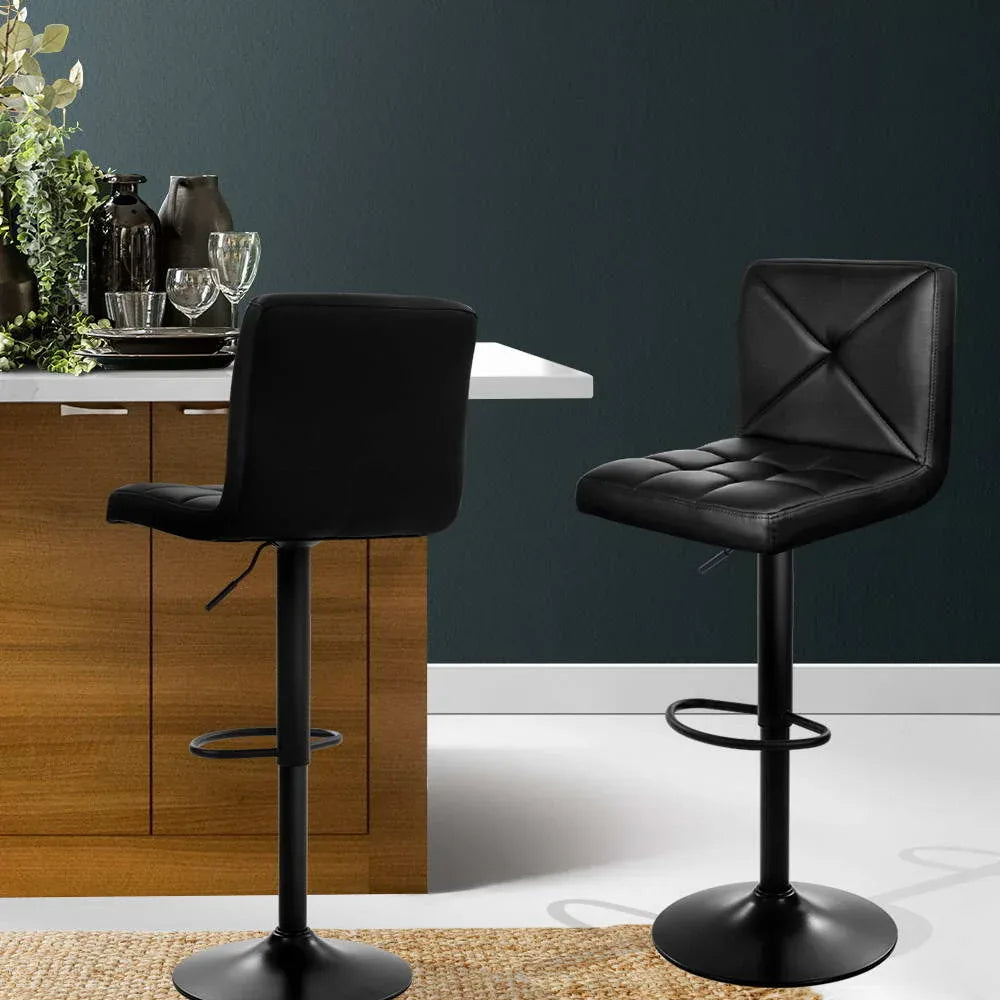Artiss 2x Bar Stools Kitchen Dining Chairs Gas Lift Stool Leather Black - Mekamart Australia